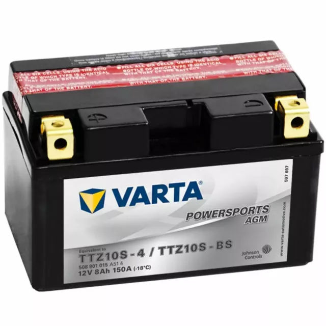Varta Powersports AGM Batería de la Motocicleta 508901015 12V 8Ah Ytx / TTZ10BS