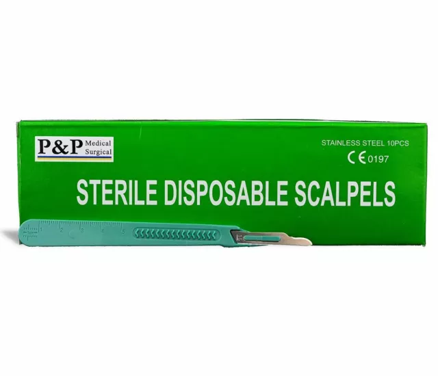 Disposable Scalpels Sterile Size 15 Plastic Handle & Metric Line Case of 500