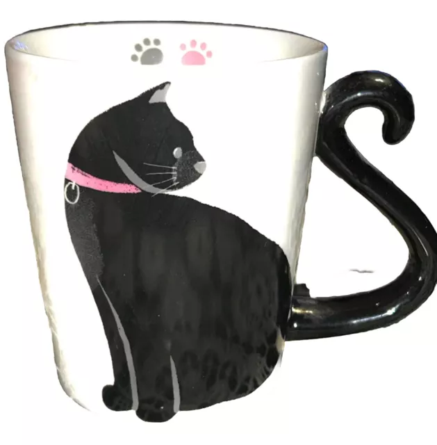 VINTAGE CHASING LOLA Black Cat White Coffee Mug 3D Tail Handle Silhouette Meow