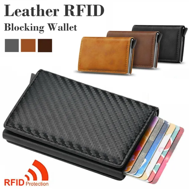 Men's RFID Blocking Slim Leather Wallet Credit Card ID Holder Carbon Fiber Purse