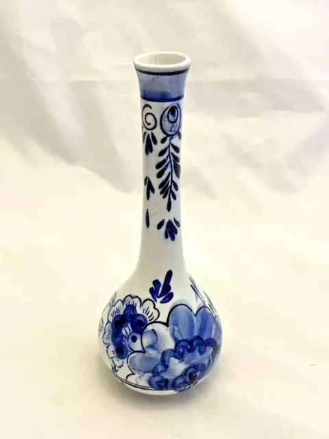 Delft Blue Bud Vase, Hand Painted Blue and White Pottery, Vintage EUC