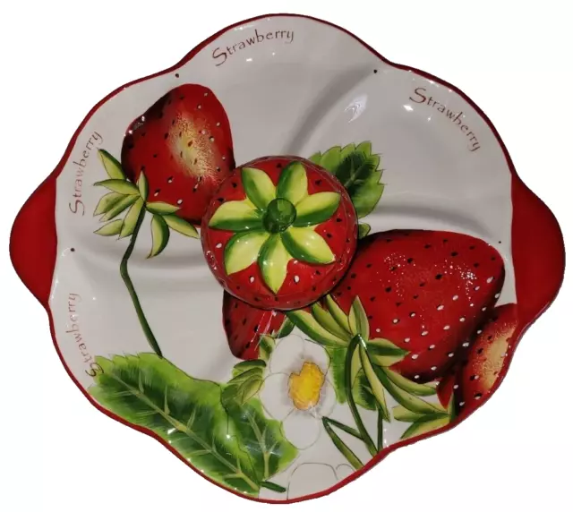 Pier 1 Imports Strawberry Round Divided Serving Tray Platter Cottagecore 16.5"