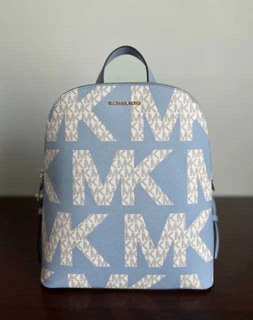 NWT $298 MICHAEL KORS CINDY LARGE GRAPHIC LOGO BACKPACK OPTICWHT/BLK