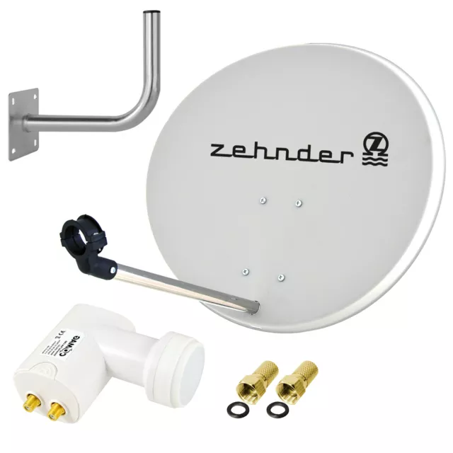 ZEHNDER Digitale Sat Anlage 60 cm Spiegel Twin LNB 0,1 dB Schüssel + Wandhalter