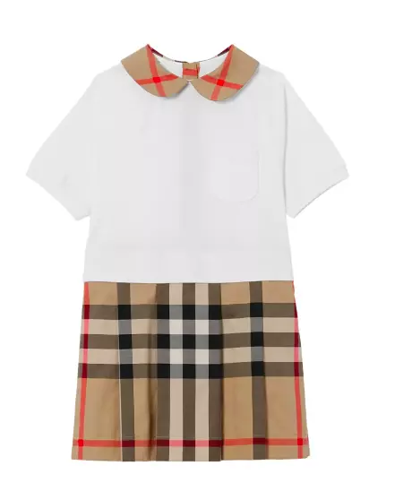 Burberry Big Girl Veronica Check Detail Button Dress Beige Tan Red Size 14Y NWT!