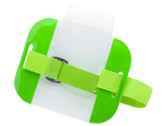 100 pc Reflective Green Arm Band Photo ID Badge Holder Vertical w/ Elastic Band