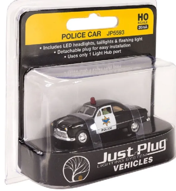 HO Scale Woodland Scenics JP5593 Just Plug Lighted Police Car w/Flashing Light