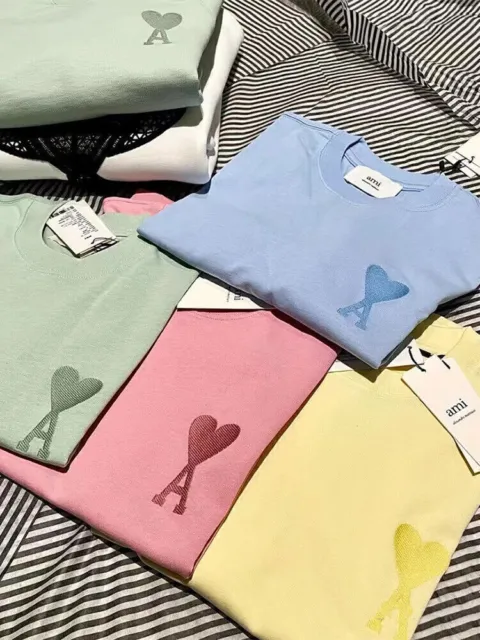 Herren-und Damen-Kurzarm-Modetrend Ami einfarbiges T-Shirt lose Candy colors NEU