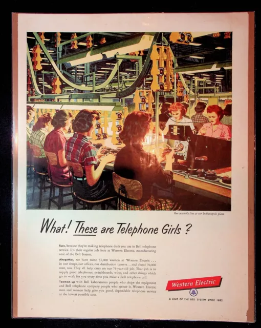 1950s Western Electric Bell Telephone Girls Assembly Line Art Vintage Print Ad