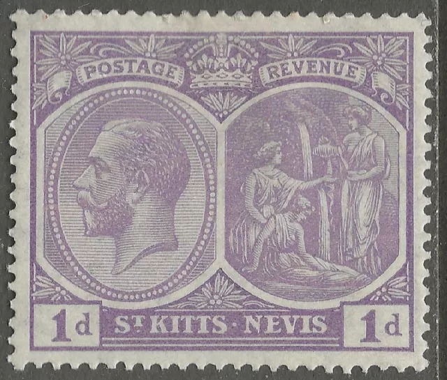 St Kitts-Nevis. 1921-29 KGV. 1d Violet MH. Mult Script CA W/M SG 39