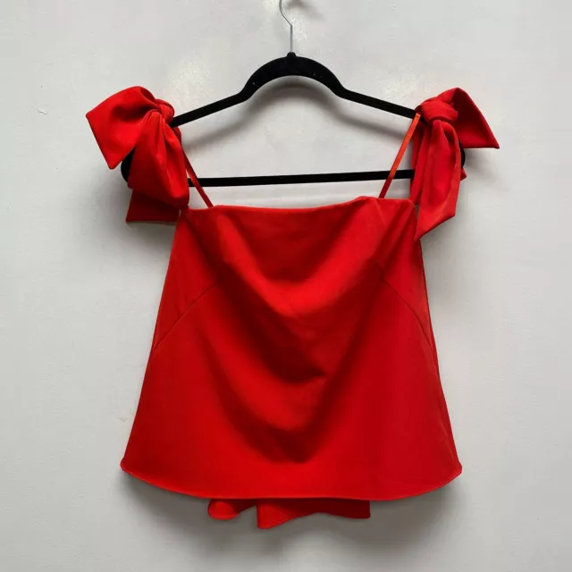 Milly Tomato Red Solid Off The Shoulder Cap Sleeve Back Zip Jade Top 0 $285 New