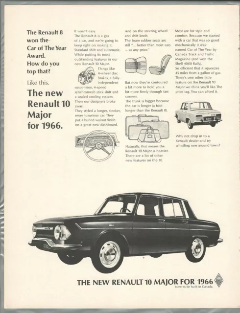 1966 RENAULT 10 advertisement, Canadian print ad, Renault 10 Major sedan