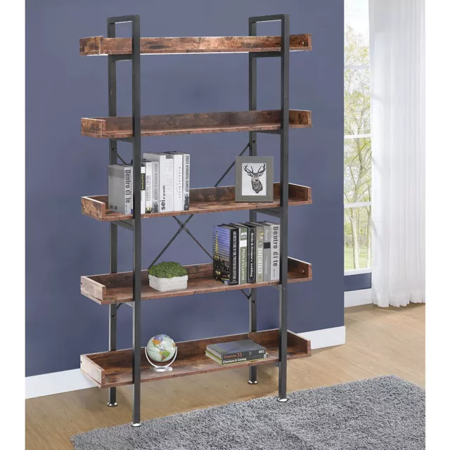 Wooden Bookcase Bookshelf Metal Frame 5 Tiers Shelves Free Shelving Storage Unit