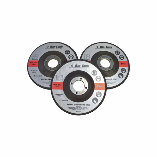3pc Metal 115mm (4.5") x 3 x 22mm Grinding Disc Set, Am-Tech Tools, V1030