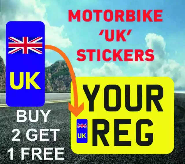 2x UK Motor Bike - Number Plate Sticker UNION JACK NO EU GB BREXIT - MotorBike