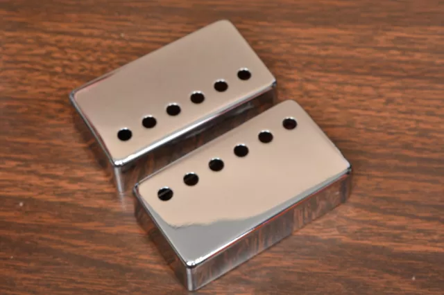 PAIR (2) CHROME HUMBUCKER PICKUP COVERS (50mm & 52mm POLE SPACING)