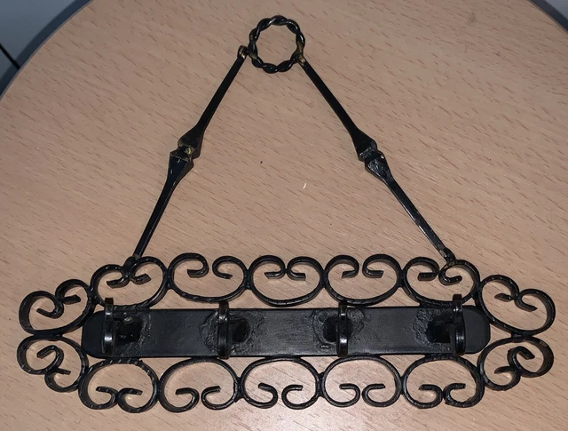 Vintage Wrought Iron  4 Hook Decorative Wall Hanger 8" x 6 1/2"