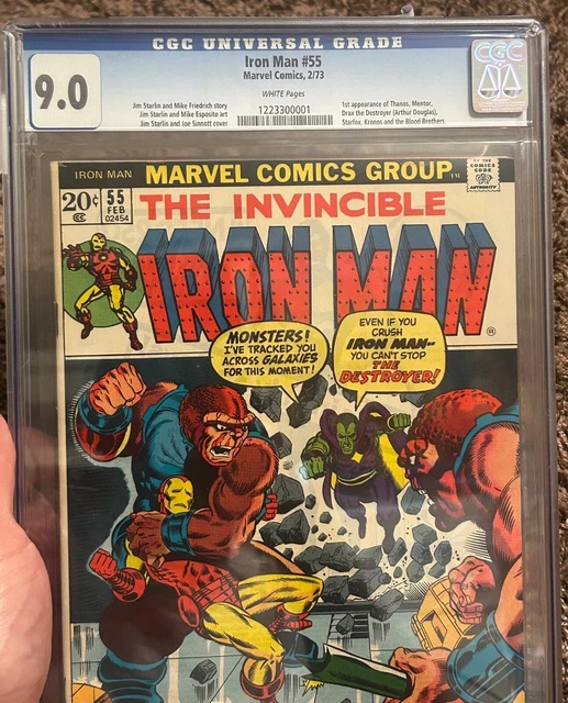 Iron Man #55  CGC 9.0  VF/NM 1st Appearance Thanos Drax Starfox White Pages