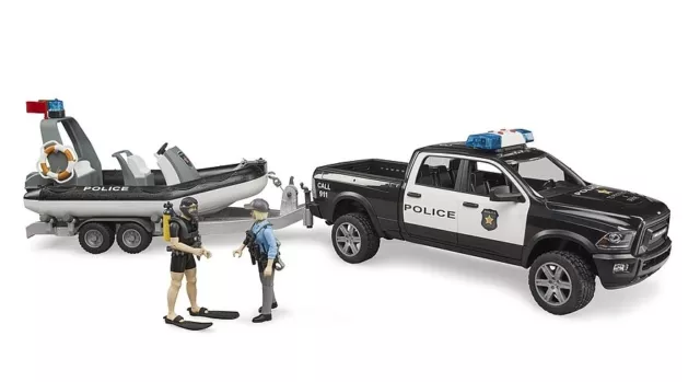 BRUDER, Dodge RAM 2500 Police With Trailer And Boat ,Scale 1/16, BRU2507