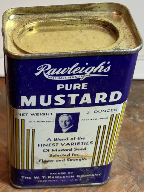 Rawleigh's Pure Mustard 3 Ounce Spice Tin 1950's Full