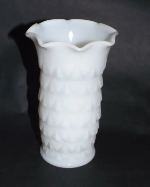 Vintage White Milk Glass Vase Flared Rim Raised Pattern ReTRo 1950's Decor