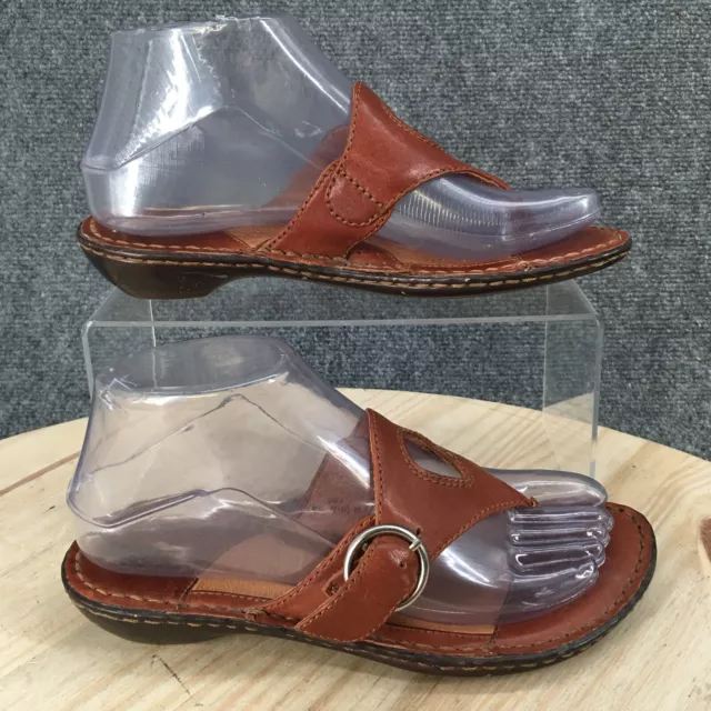 Born Sandal Womens 6M Brown Thong Buckle Wedge Slip On Leather Casual W21185