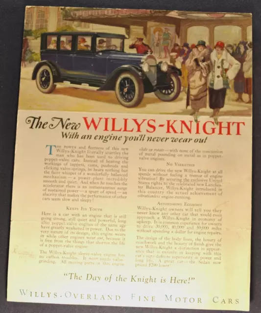 1925 Willys Knight Four Sedan Mailer Sales Brochure Folder Original 25