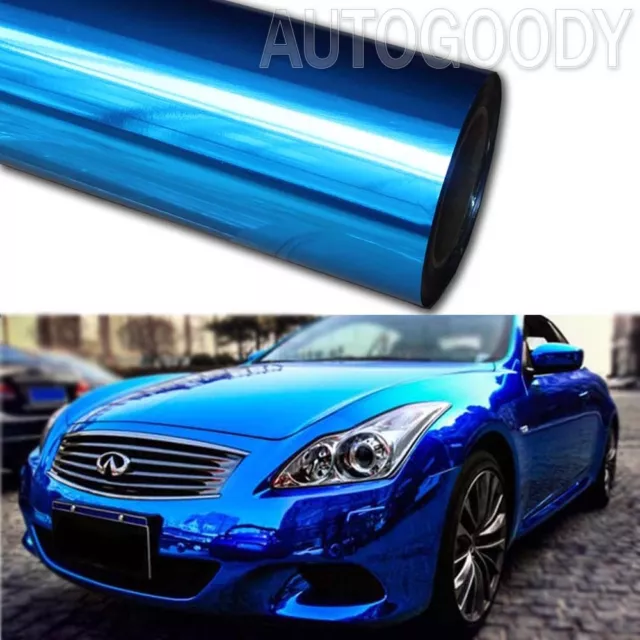 12" x 60" Blue Chrome Mirror Vinyl Film Wrap Sticker Decal Stretchable 1ft x 5ft