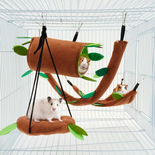 Pet Flannel Warm Hamster Hammock Nest Toy Hanging Bed Mat Cage Stump Leaf Tunnel