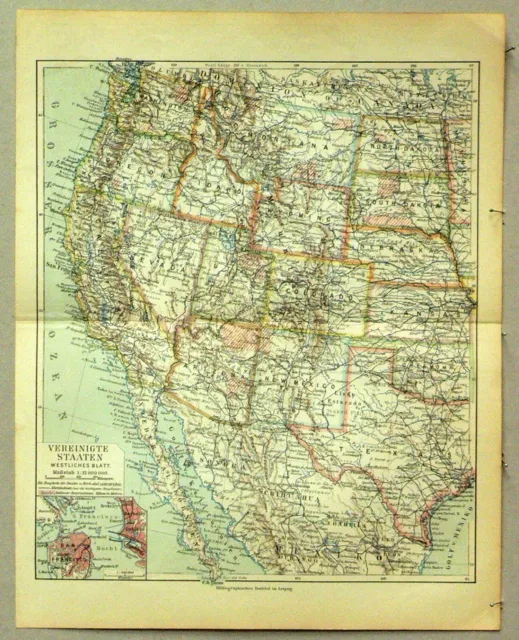 Alte Landkarte von 1896 "VEREINIGTE STAATEN" ( Westliches Blatt )