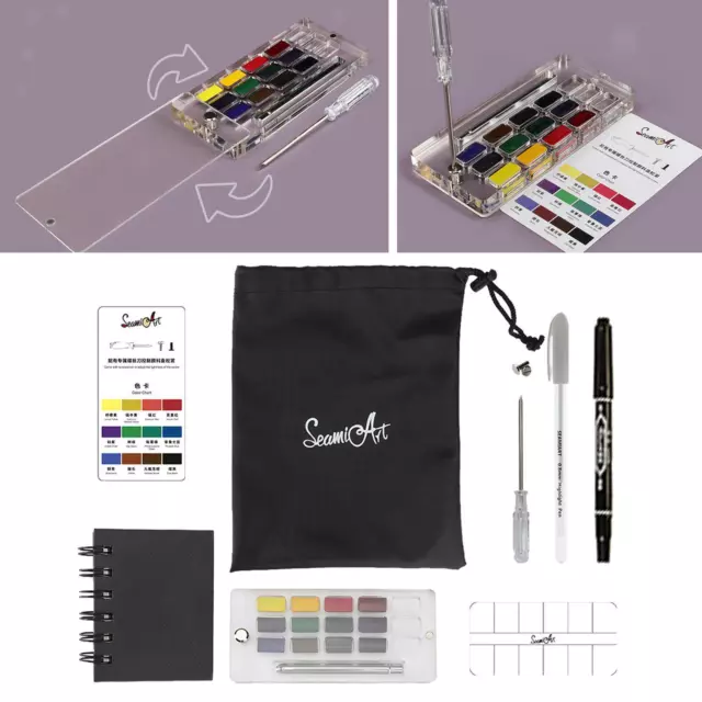 Watercolor Paint Set with Transparent Acrylic Box Acrylic for Drawing Travel