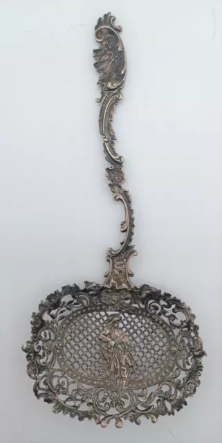 Ancienne Cuillère Saupoudreuse Argent Décor Rocaille Musicien Allemagne Silver
