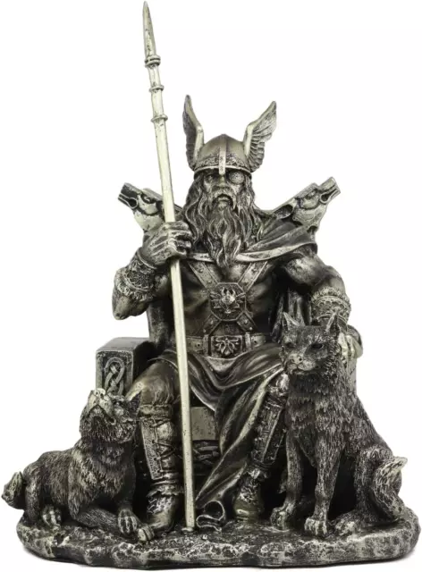 Norse Viking Mythology Odin the Alfather Sitting on a Throne with Two Wolf Dogs