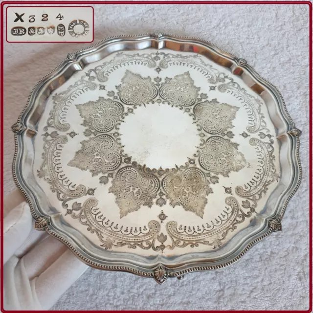 Antique 19ThC Sheffield Silver Plate Salver Tray By JR (John Round) - 1847-74