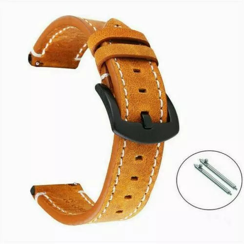 Herren Echtleder Uhrarmband Band mit Feder Stangen Retro Größen 18mm-24mm