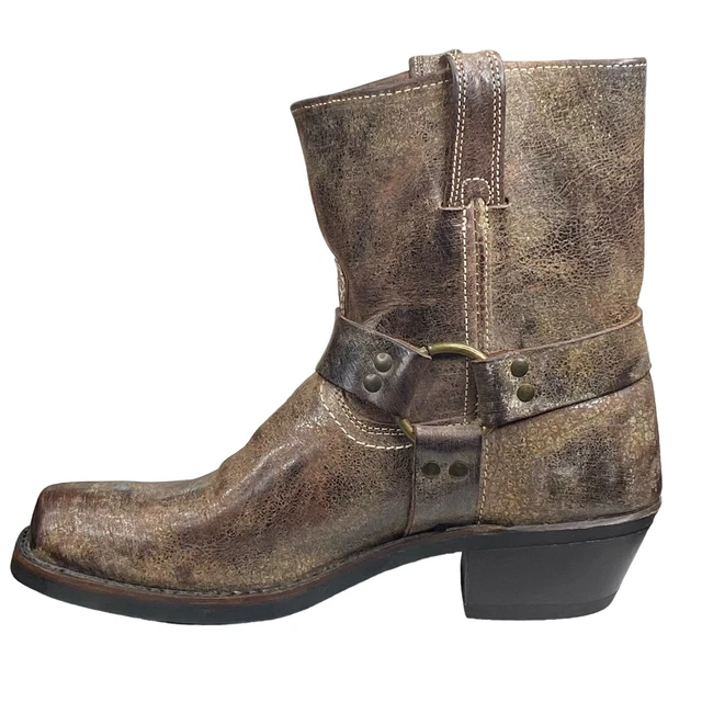 FRYE MENS CONWAY Glossy Brown Distressed Harness Boot Size US 9.5 £176.