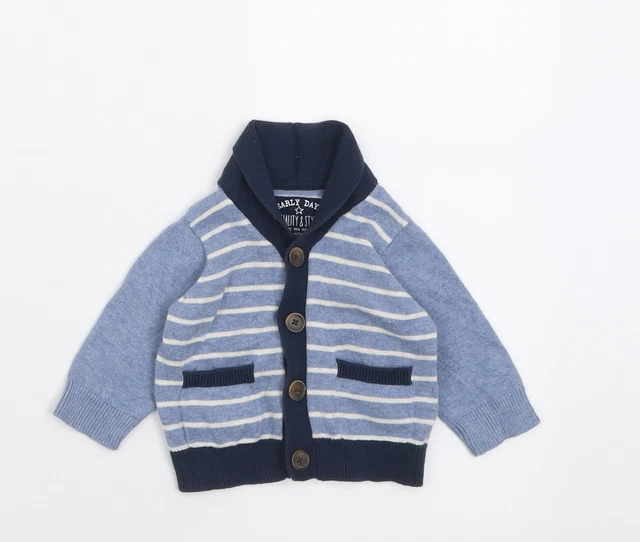 Maglione cardigan blu a righe Earlydays da ragazzo taglia 0-3 mesi con bottone