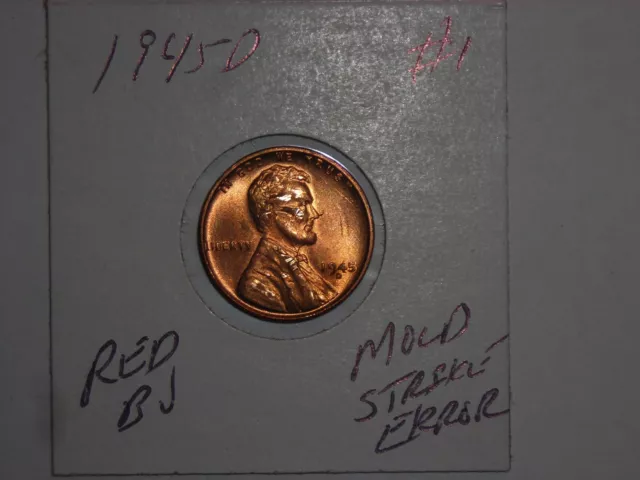 wheat penny 1945D MOLD ERROR RED BU 1945-D LINCOLN CENT LOT #1 UNC RED LUSTER