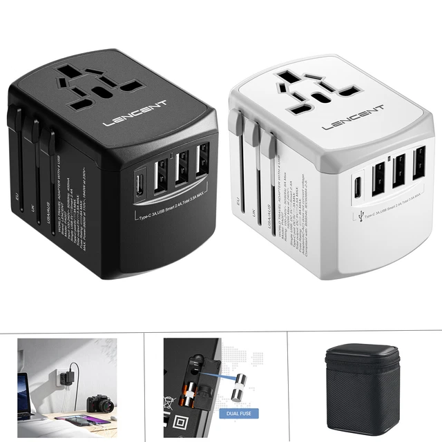 LENCENT International Universal Travel Adapter 3 USB & Type-C Outlet Converter