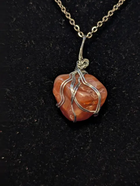 Banded Carnelian Pendant On A Sterling Silver Necklace