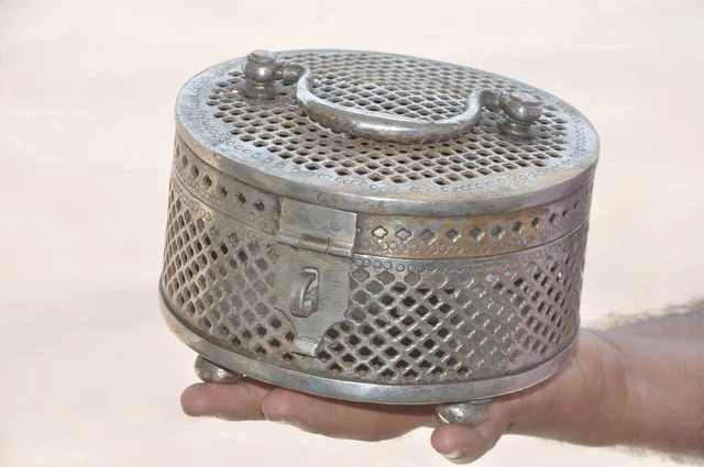 Old Brass Handcrafted Jali Cut 5 Compartment Betel Nut Box 2