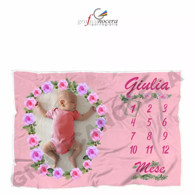 Plaid personalizzato Neonata con foto, nome e mesi idea regalo nascita