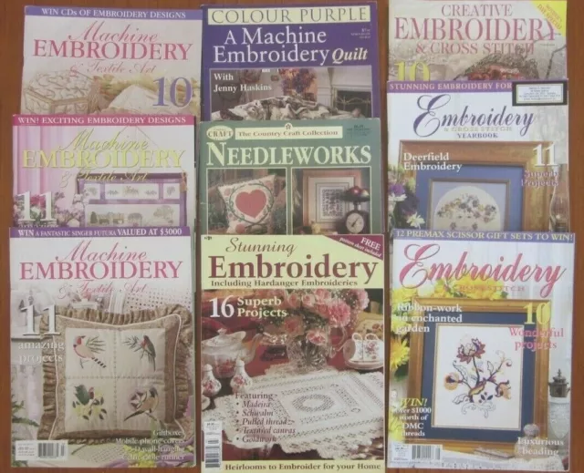 EMBROIDERY BULK Magazines MACHINE TEXTILE ART CROSS STITCH QUILT Patterns Sew