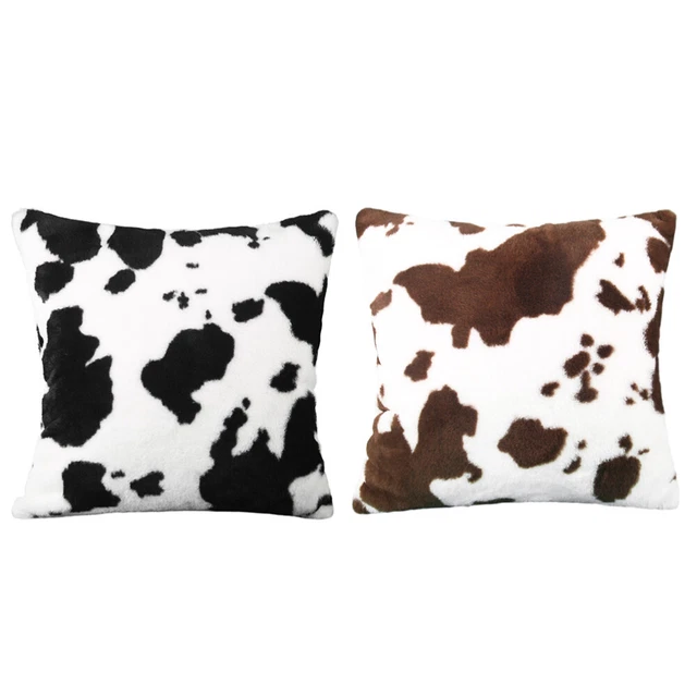 2 piezas Funda Cojín Con Patrón Leche Vaca Funda Cojín De Peluche Artificial Funda Cojín Black