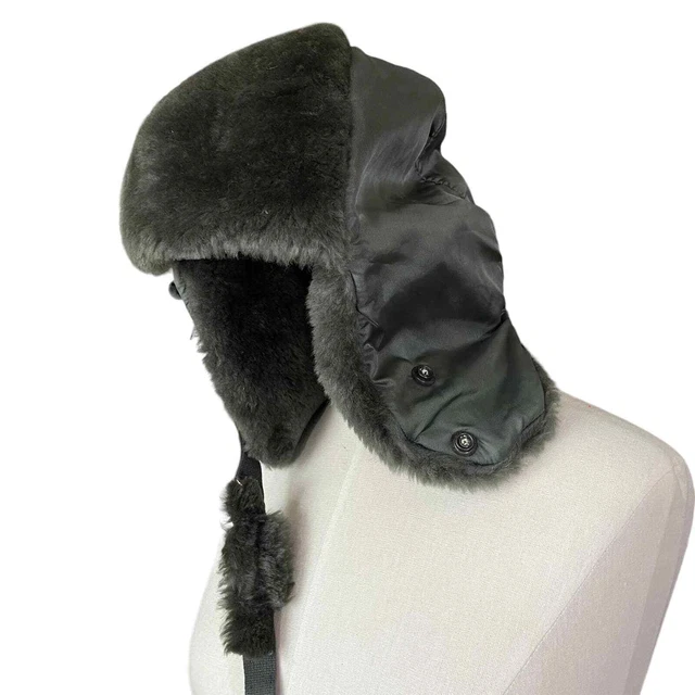 US Military B-9B USAF Flyers Winter Insulated Green Fur Hunting Hat/Helmet Med