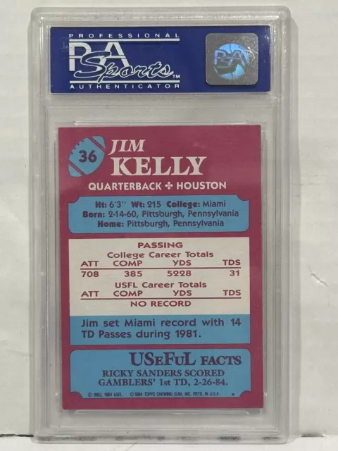 PSA 9 1984 Topps USFL Jim Kelly #36 Rookie RC HOF Buffalo Bills 3