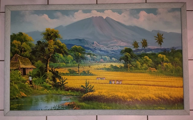 Handgemaltes Ölbild aus Asien (vermutlich Thailand) im Holzrahmen