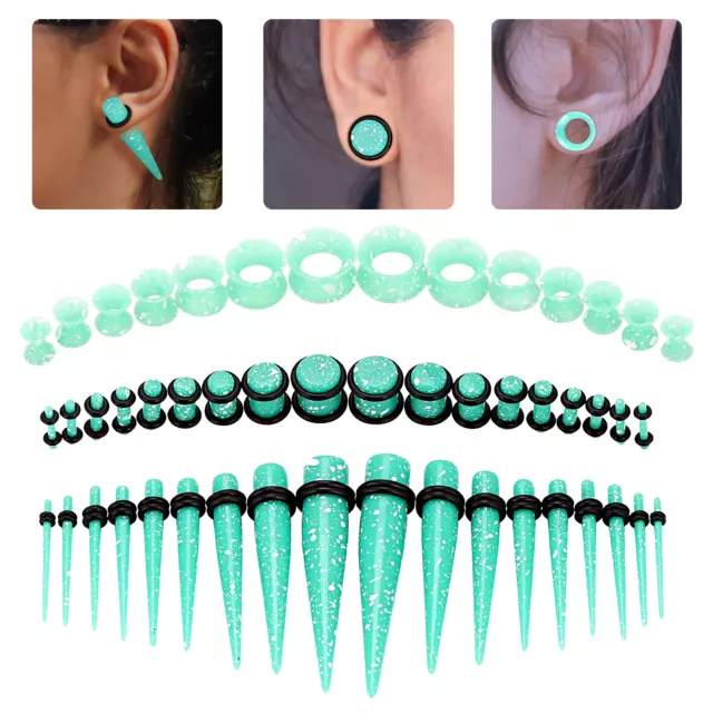 14-50PCS Ear Stretching 14G-00G Turquoise Acrylic Taper Silicone Tunnel Plug Kit