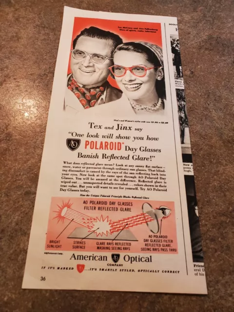 1948 Vintage  Print Ad American Optical Co. Polaroid Day Glasses