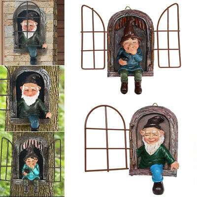 Outdoor Statue Ornament Resin Figure Garden Gnome Elf Out The Window Tree Hugger